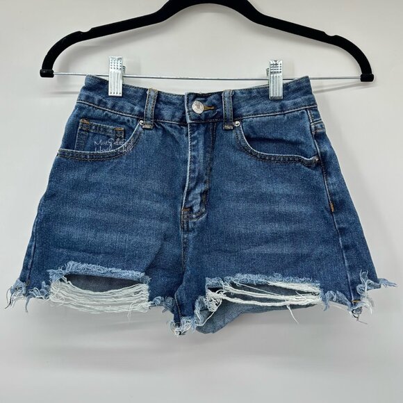 Shein Petite XXS High-Waisted Distressed Denim Booty Shorts - Picture 1 of 3